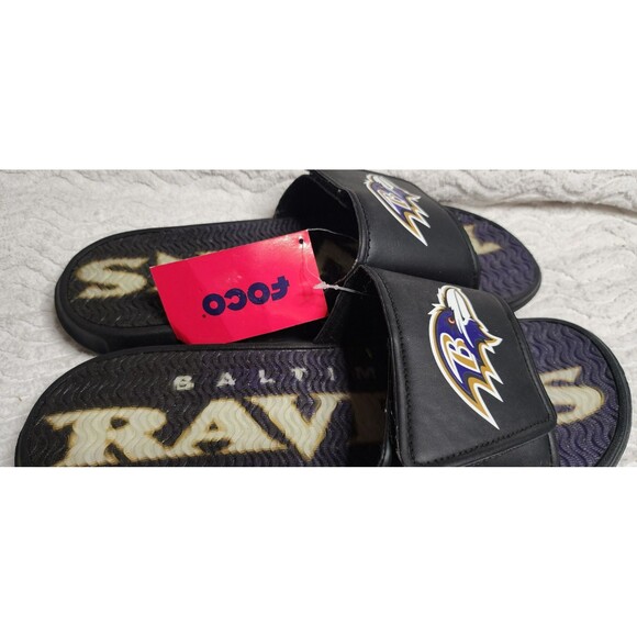 Brand New FOCO Baltimore Ravens NFL Colorblock GEL Slides Sandals Sz 13/14 NwT
